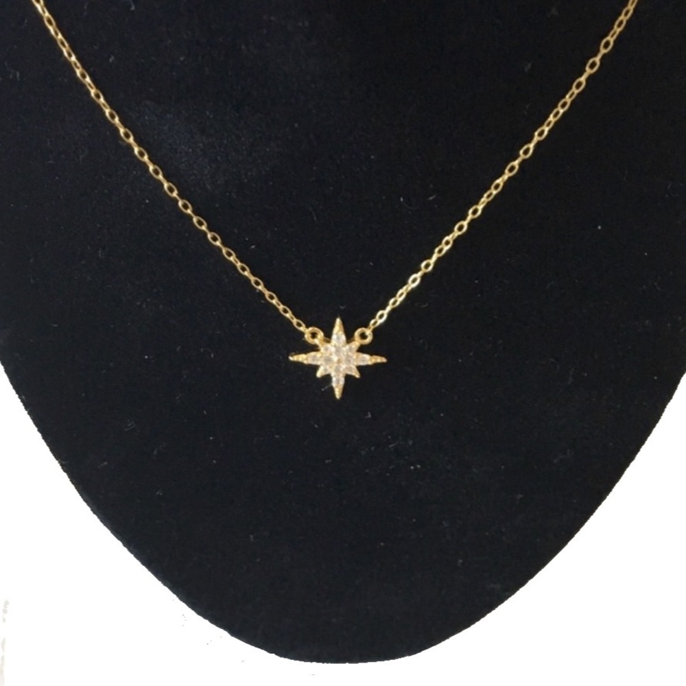 new Pave CZ Cubic Zirconia Polaris Station Necklace ❉ 14KT Gold Plated Silver ❉ - Picture 3 of 14